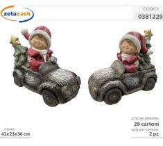 BAMBINO O BAMBINA IN TERRACOTTA CON AUTO CM 42X23X36