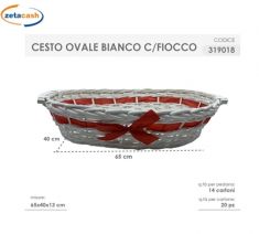 CESTO OVALE BIANCO CON FIOCCO ROSSO