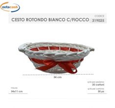 CESTO ROTONDO BIANCO CON FIOCCO ROSSO