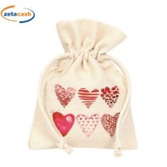 SACCHETTI IN COTONE CREMA CON CUORI CM 9 X H 12 10 PEZZI