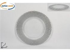 SOTTOPIETTO IN VETRO TRASPARENTE CON GRECA ARGENTO 33 CM