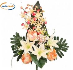 MAZZO FRONTALE 14 PEONIE GIGLI ORCHIDEE H58CM BIANCO SALMONE