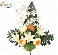MAZZO FRONTALE 14 PEONIE GIGLI ORCHIDEE H60CM BIANCO ARANCIO