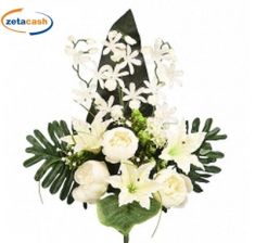 MAZZO FRONTALE PEONIE GIGLI ORCHIDEE BIANCO H60CM