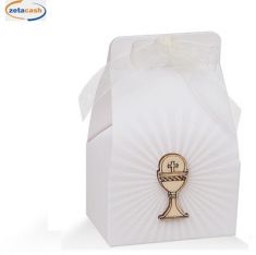 CONF 10 SCATOLINE COMUNIONE RADIALE STAMPATO CALICE LEGNO H9
