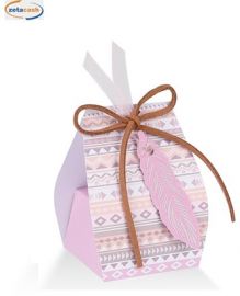 SCATOLINE SACCHETTO TRIBALE GRIGIO LILLA PIUME 10 PEZZI