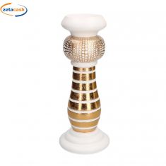 PORTACANDELA IN RESINA BIANCO ORO