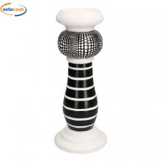 PORTACANDELA IN RESINA BIANCO NERO H 32,5 CM