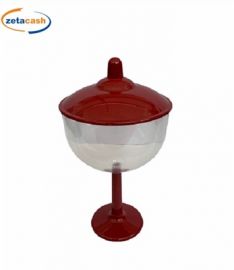 CALICE IN PLAST TRASP CON COPERCHIO E BASE ROSSO