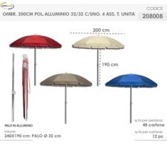 OMBRELLONE SPIAGGIA TINTA UNITA DIAM 200 CM CON ASTUCCIO