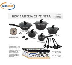 BATTERIA 21 PZ NERA IN PIETRA ANTIADERENTE COTT. INDUZIONE