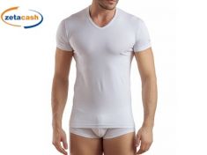 MAGLIA MEZZA MANICA BIANCO SCOLLO "V" TG 5/L ENRICO COVERI