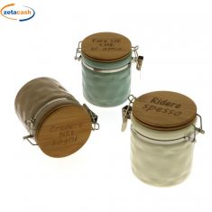 BARATTOLO SEGNAPOSTO IN CERAMICA CON TAPPO LEGNO