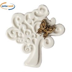 GESSO ALBERO DELLA VITA CON APPLICAZIONE FARFALLA IN LEGNO