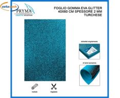 GOMMA EVA FOGLIO TURCHESE GLITTER 40 X 60 CM
