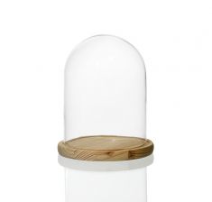 CAMPANA VETRO DIAM15 cm CON BASE LEGNO