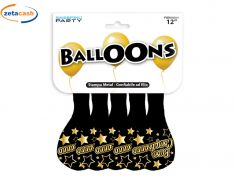 PALLONCINI BUON COMPLEANNO 5 PEZZI NERO\ORO