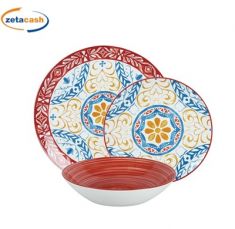 SERVIZIO PIATTI FLORENTIA ROSSO 18 PEZZI IN PORCELLANA