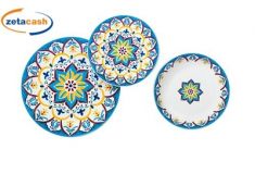 SERVIZIO PIATTI TODI 18 PEZZI IN PORCELLANA CELESTE GIALLO