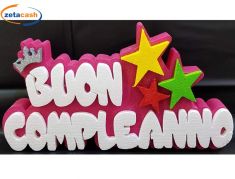 BUON COMPLEANNO IN POLISTIROLO FUCSIA