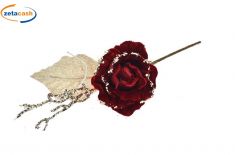 FIORE SMALL ROSSO IN TESSUTO GLITTER E FOGLIA IN RETINA