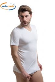 T-SHIRT UOMO IN JERSEY BIANCO CON SCOLLO A V TG 7