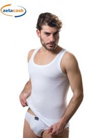 CANOTTA UOMO IN COTONE BIANCO A SPALLA LARGA TG 8