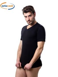 T-SHIRT UOMO IN JERSEY NERO CON SCOLLO A V TG 4