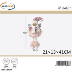 BIMBA CON VESTITO E CAPPELLO ROSA ALI ARGENTO H 45 CM