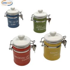 BARATTOLO BRIO SCRITTA CERAMICA TAPPO ERMETICO H 10 CM ASS