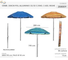 OMBRELLONE SPIAGGIA A RIGHE DIAM 200 CM CON ASTUCCIO