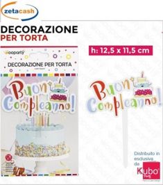 CAKE TOPPER BUON COMPLEANNO COLORATO CM 12X13