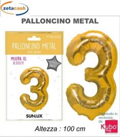 PALLONCINO METALIZZATO ORO NUMERO 3 100 CM