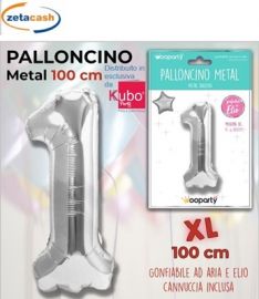 PALLONCINO METALIZZATO ARGENTO NUMERO 1 100 CM