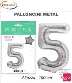 PALLONCINO METALIZZATO ARGENTO NUMERO 5 100 CM