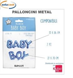 PALLONCINI METALIZZATI CELESTE SCRITTA BABY BOY