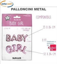 PALLONCINI METALIZZATI ROSA SCRITTA BABY GIRL