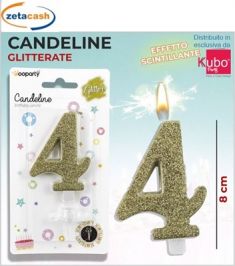 CANDELA ORO GLITTERATA NUMERO 4 CM 8