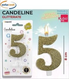CANDELA ORO GLITTERATA NUMERO 5 CM 8