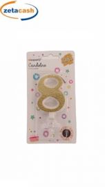 CANDELA ORO GLITTERATA NUMERO 8 CM 8
