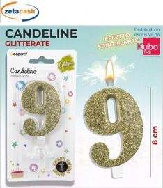 CANDELA ORO GLITTERATA NUMERO 9 CM 8