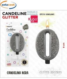 CANDELA NERA GLITTERATA NUMERO 0 CM 8