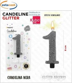 CANDELA NERA GLITTERATA NUMERO 1 CM 8