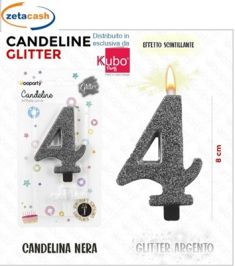CANDELA NERA GLITTERATA NUMERO 4 CM 8