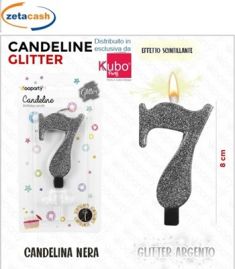 CANDELA NERA GLITTERATA NUMERO 7 CM 8