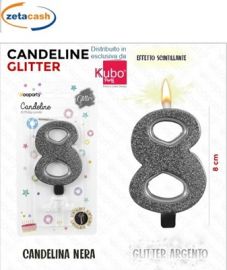 CANDELA NERA GLITTERATA NUMERO 8 CM 8
