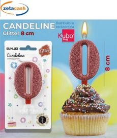 CANDELA ROSSA GLITTERATA NUMERO 0 CM 8