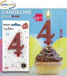 CANDELA ROSSA GLITTERATA NUMERO 4 CM 8