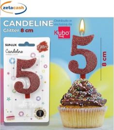 CANDELA ROSSA GLITTERATA NUMERO 5 CM 8