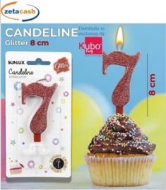 CANDELA ROSSA GLITTERATA NUMERO 7 CM 8
